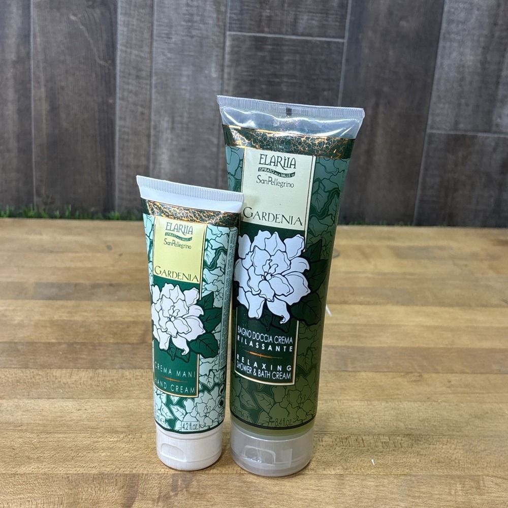 Elaria San Pellegrino Gardenia Hand Cream Shower Bath Cream 2pc Sealed NOS